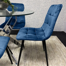 Kosy Koala Round Glass Dining Table Set With 4 Blue Velvet Chairs Dining Room Furniture - thumbnail 4