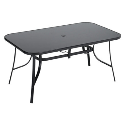 Breeins 150 X 90Cm Wrought Iron Style Garden Table With Tempered Glass Top And Parasol Hole, Black - image 1