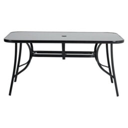 Breeins 150 X 90Cm Wrought Iron Style Garden Table With Tempered Glass Top And Parasol Hole, Black - thumbnail 4