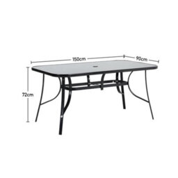Breeins 150 X 90Cm Wrought Iron Style Garden Table With Tempered Glass Top And Parasol Hole, Black - thumbnail 5