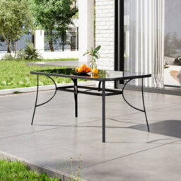 Breeins 150 X 90Cm Wrought Iron Style Garden Table With Tempered Glass Top And Parasol Hole, Black - thumbnail 2