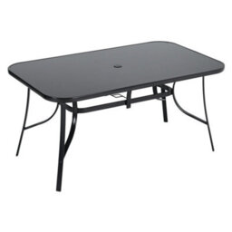Breeins 150 X 90Cm Wrought Iron Style Garden Table With Tempered Glass Top And Parasol Hole, Black - thumbnail 1