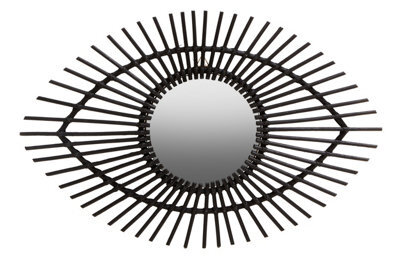 Orsina Black Natural Rattan Eye Shapped Wall Mirror, Rattan Frame Large Wall Mirror, Unique Wooden Frame Mirror - image 1