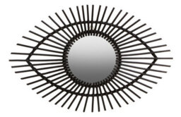 Orsina Black Natural Rattan Eye Shapped Wall Mirror, Rattan Frame Large Wall Mirror, Unique Wooden Frame Mirror - thumbnail 6