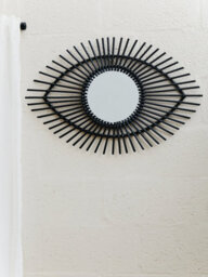 Orsina Black Natural Rattan Eye Shapped Wall Mirror, Rattan Frame Large Wall Mirror, Unique Wooden Frame Mirror - thumbnail 3