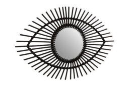Orsina Black Natural Rattan Eye Shapped Wall Mirror, Rattan Frame Large Wall Mirror, Unique Wooden Frame Mirror - thumbnail 2