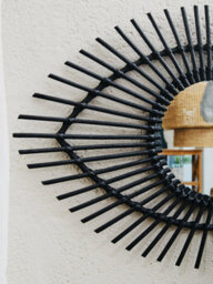 Orsina Black Natural Rattan Eye Shapped Wall Mirror, Rattan Frame Large Wall Mirror, Unique Wooden Frame Mirror - thumbnail 4