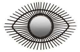 Orsina Black Natural Rattan Eye Shapped Wall Mirror, Rattan Frame Large Wall Mirror, Unique Wooden Frame Mirror