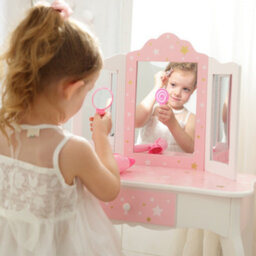 Teamson Kids Play Vanity Table Set, Children's Dressing Table With Mirror & Stool, Twinkle Stars, Pink/white - thumbnail 8