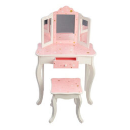 Teamson Kids Play Vanity Table Set, Children's Dressing Table With Mirror & Stool, Twinkle Stars, Pink/white - thumbnail 4