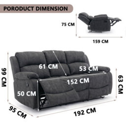 3 Seater Recliner Sofa, Manual Recliner Armchair Sofa 105 To 135 Degrees Recliner Padded Sofa - 3 Seaters - thumbnail 7