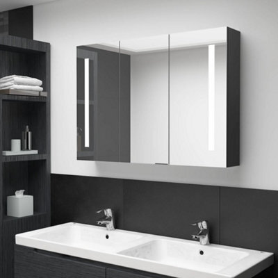 Berkfield Led Bathroom Mirror Cabinet 89X14X62 Cm Shining Black - image 1