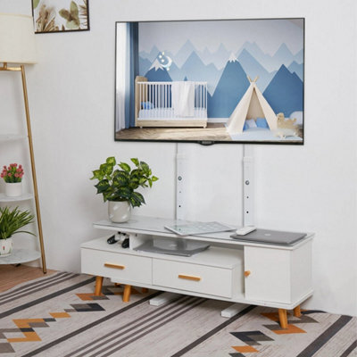 White Tall TV Floor Stand Adjustable Height Corner Home Office - image 1
