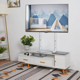 White Tall TV Floor Stand Adjustable Height Corner Home Office - thumbnail 1