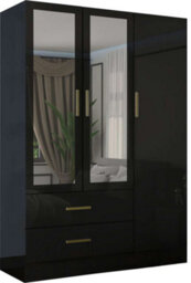 Sliding Wardrobes 4 u LTD Modern High Gloss Hinged Wardrobe With Mirror - 2, 3 Or 4 Doors And Built-In Drawers (Black,116Cm) - thumbnail 2