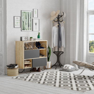 Decortie Norfolk Shoe Cabinet Oak Anthracite Grey - image 1