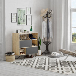 Decortie Norfolk Shoe Cabinet Oak Anthracite Grey - thumbnail 1
