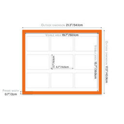 20X16 Inch 9 Opening Photo Collage Frame, Display Nine 6X4 Inch Photos, Multi Aperture Family Picture Frame, Orange - thumbnail 4