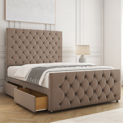 Bsspoke Maya Divan Bed Set Mink Plush Velvet 54Inch Headboard & 20Inch Footboard 2 Drawers Same Side & Mattress In All Sizes - image 1