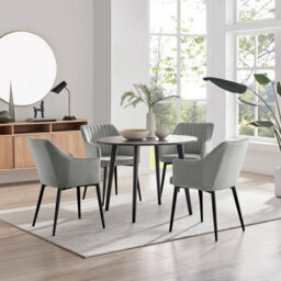 Furniturebox Uk Koko Walnut Effect Round Dining Table & 4 Grey Calla Black Leg Chairs - thumbnail 1