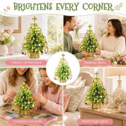 Amorly Diy Illuminated 3D Beaded Christmas Tree Craft Kit, Pastel Light Green, Tabletop Festive Decor, Colourful Beads & Ornament Charms - thumbnail 8
