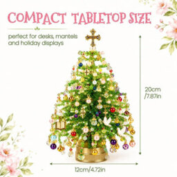Amorly Diy Illuminated 3D Beaded Christmas Tree Craft Kit, Pastel Light Green, Tabletop Festive Decor, Colourful Beads & Ornament Charms - thumbnail 4