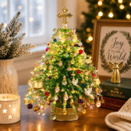 Amorly Diy Illuminated 3D Beaded Christmas Tree Craft Kit, Pastel Light Green, Tabletop Festive Decor, Colourful Beads & Ornament Charms - thumbnail 2