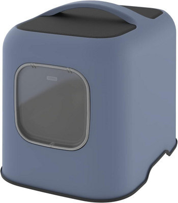 Cat Litter Box, Rotho Litter Tray With Hood And Scooper,  Blue/anthracite