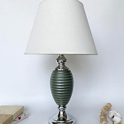 Biznest Sleek Dark Gray Ceramic & Chrome Metal Base And Soft White Fabric Shade For A Modern Table Lamp 50 Cm (Ring Base T063)