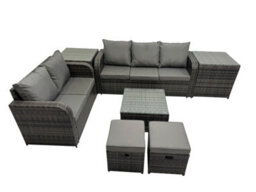 Fimous Wicker Pe Rattan Garden Outdoor Furniture Set Love Sofa Square Coffee Table Set With 2 Side Tables 2 Small Stools - thumbnail 1