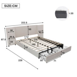 Matteo 4Ft6 Double Velvet Upholstered Bed With Integrated Storage Drawers & Headboard Pockets - Beige - thumbnail 4