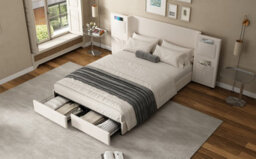 Matteo 4Ft6 Double Velvet Upholstered Bed With Integrated Storage Drawers & Headboard Pockets - Beige - thumbnail 7