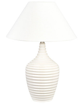 Wyld And Coco Carved Beige Ceramic Table Lamp With Linen Shade, W34 X D34 X H56Cm - image 1