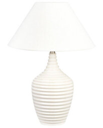 Wyld And Coco Carved Beige Ceramic Table Lamp With Linen Shade, W34 X D34 X H56Cm - thumbnail 1