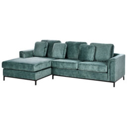 Beliani Corner Sofa 4 Seater Oslo Velvet Teal Right Hand - thumbnail 4
