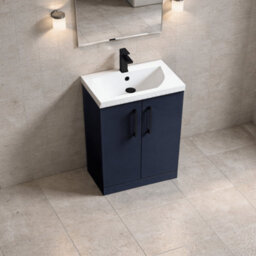 Balterley Bramshall Contemporary Bathroom Floor Standing 2-Door Vanity Unit & Basin, Midnight Blue, 600mm - thumbnail 4