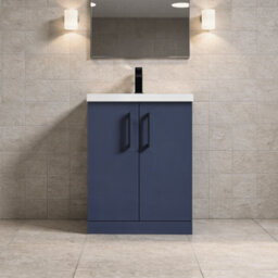 Balterley Bramshall Contemporary Bathroom Floor Standing 2-Door Vanity Unit & Basin, Midnight Blue, 600mm - thumbnail 2