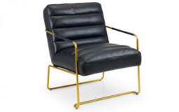 iLikeStores Black Faux Leather Armchair With Gold Metal Frame