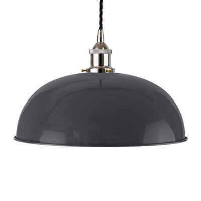 Slate Grey Worcester Painted Dome Pendant Light With Nickel Lamp Holder And Black Twisted Cable - Se Home - image 1
