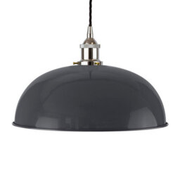 Slate Grey Worcester Painted Dome Pendant Light With Nickel Lamp Holder And Black Twisted Cable - Se Home