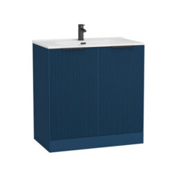 Royal Bathrooms Evora 800mm Midnight Blue Fluted Floor Standing Bathroom Vanity Unit 2 Door Cabinet With Ceramic Basin & Matt Black Handles - thumbnail 5