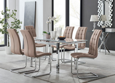 Furniturebox Uk 6 Seater Dining Set - Enna White Glass & Chrome Extendable Dining Table & Chairs - 6 Beige Leather Murano Chairs - image 1