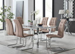 Furniturebox Uk 6 Seater Dining Set - Enna White Glass & Chrome Extendable Dining Table & Chairs - 6 Beige Leather Murano Chairs - thumbnail 1