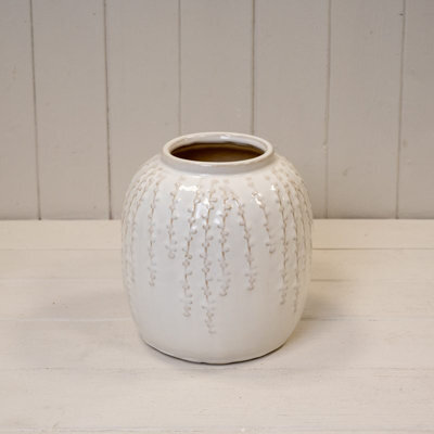 Four Candle Satchville Cream Ceramic Ribbed Vase - image 1