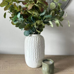 Four Candle Satchville Cream Ceramic Ribbed Vase - thumbnail 2