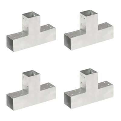 Berkfield Post Connectors 4 Pcs T Shape Galvanised Metal 71X71 mm - image 1