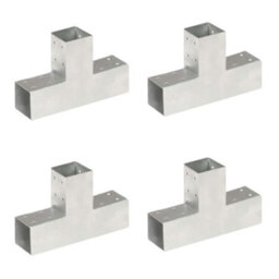 Berkfield Post Connectors 4 Pcs T Shape Galvanised Metal 71X71 mm - thumbnail 1