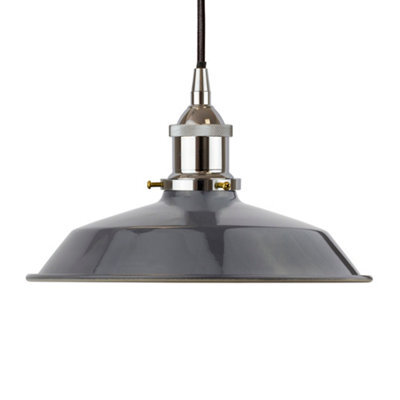 Slate Grey Small Trinity Metal Painted Dome Pendant Light With Nickle Lamp Holder And Black Round Cable - Se Home - image 1