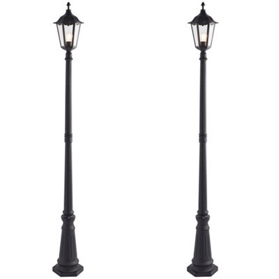 2 Pack Outdoor Post Lantern Bollard Light Matt Black & Glass 2180mm Tall Lamp - image 1