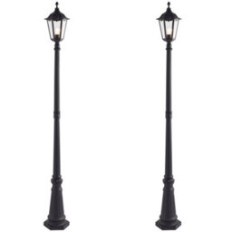 2 Pack Outdoor Post Lantern Bollard Light Matt Black & Glass 2180mm Tall Lamp - thumbnail 1